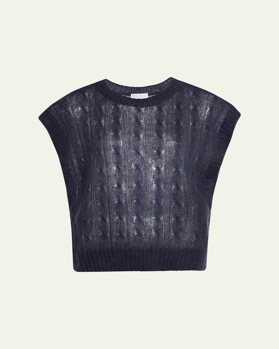Mohair Cozy Cable-Knit Cap-Sleeve Sweater